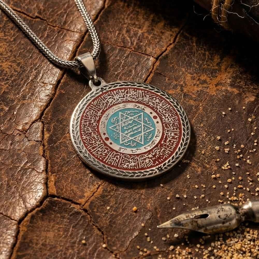 Fatiha Mührü Süleyman İşlemeli Gümüş KolyeSüleyman Mührü Kolye