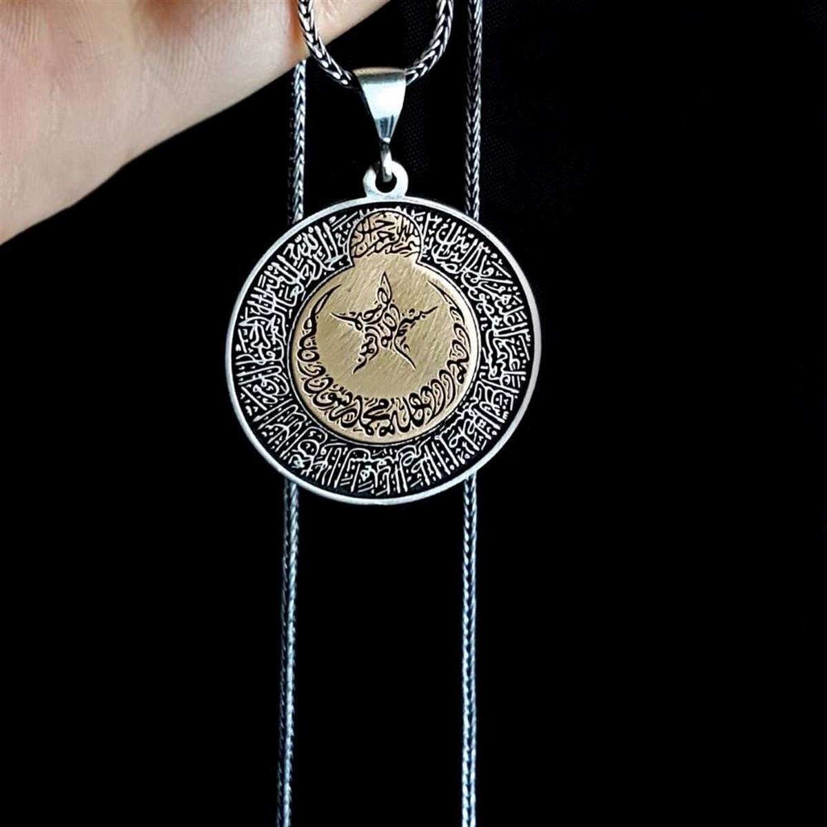 Fatiha Suresi İçerisi Kelime-i Tevhid İşlemeli Gümüş Kolye