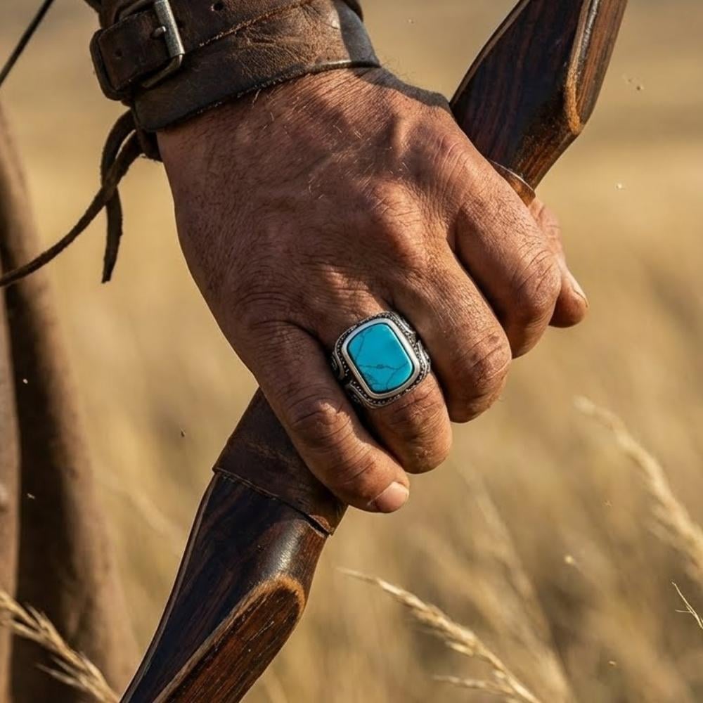 Firuze Taş Kalem İşlemeli Gümüş YüzükFiruze Taşlı Yüzükler