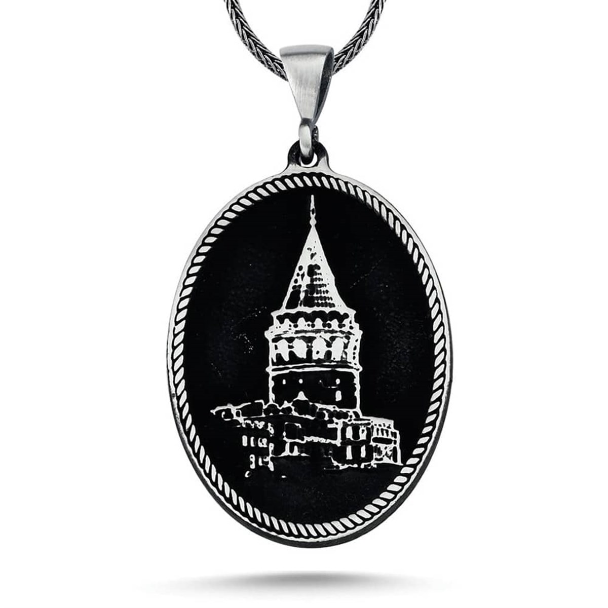 Galata Kulesi Motifli Gümüş Kolye