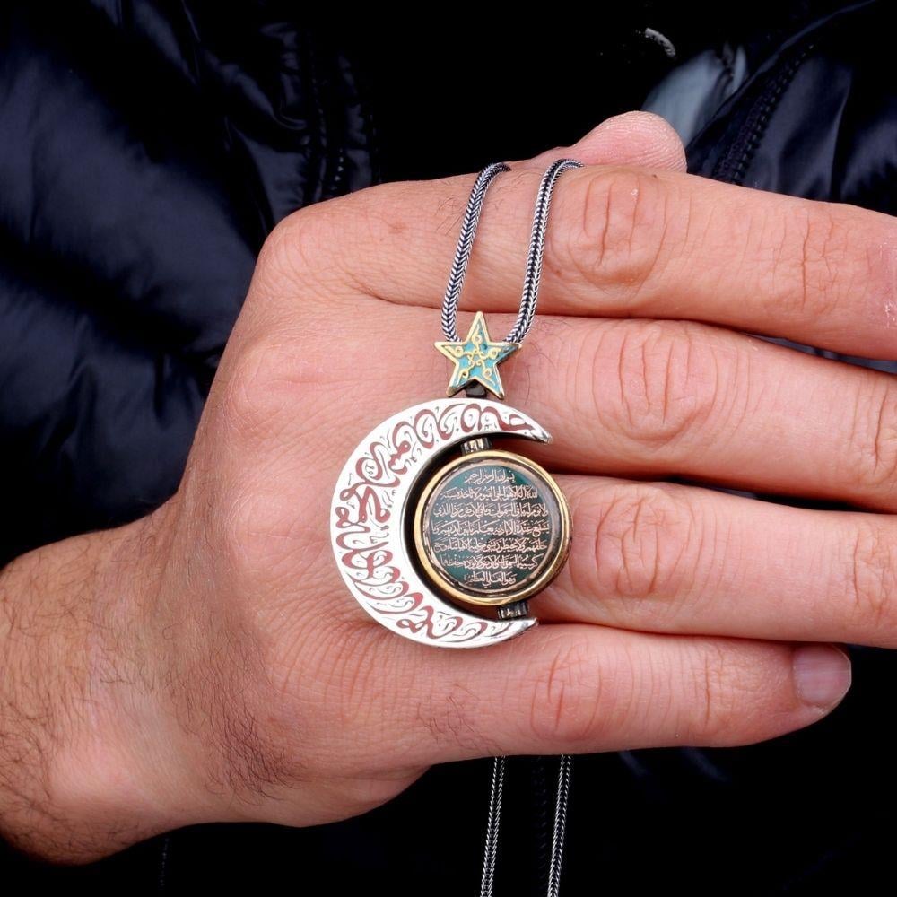 Gümüş Dönen Tasarım Çift Taraflı Dualı KolyeDualı Kolye