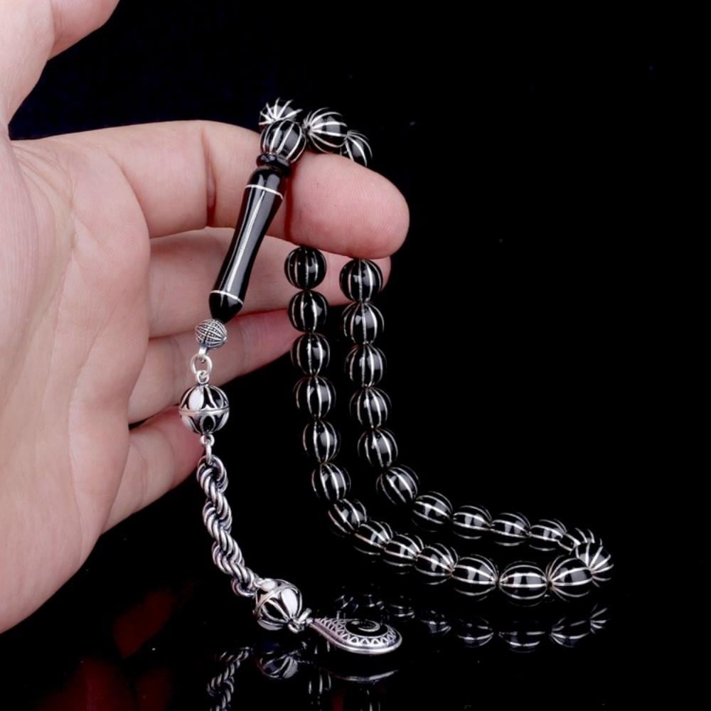 Gümüş Mineli Püsküllü 12 Yarma Erzurum Oltu Taşı TesbihErzurum Oltu Taşı Tesbih