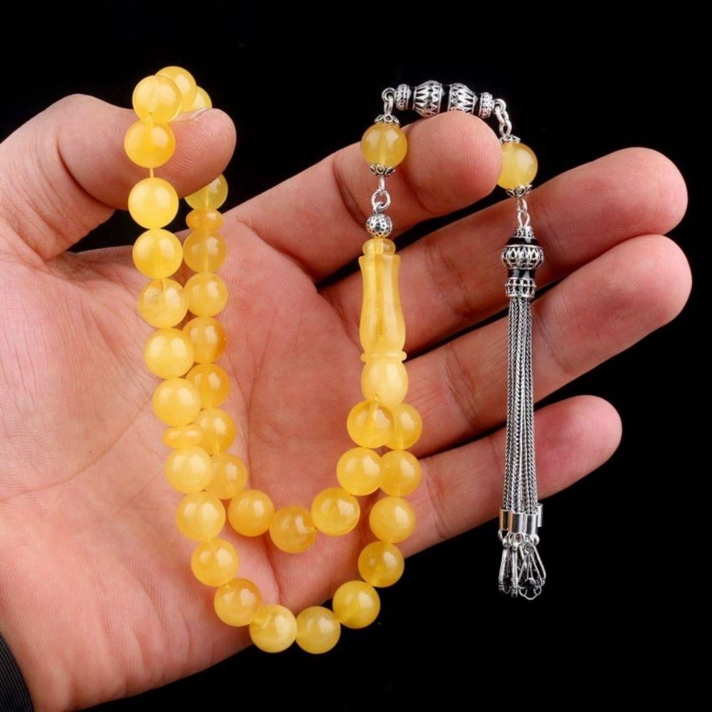 Gümüş Mineli Püsküllü 9,5 mm Damla Kehribar Tesbih