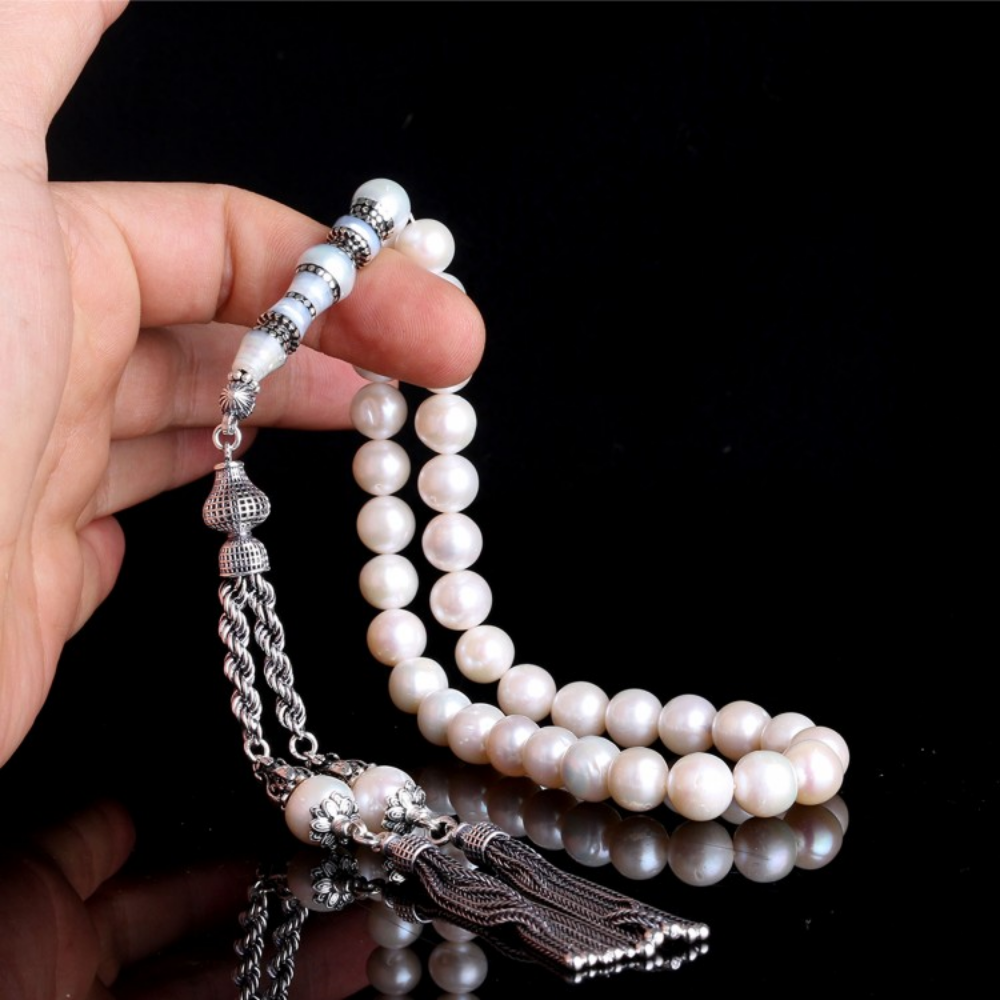 Gümüş Püskül 10mm Nakkaş İmameli İnci Taşı Tesbih