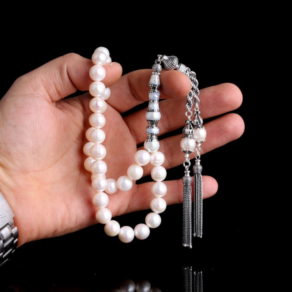 Gümüş Püskül 10mm Nakkaş İmameli İnci Taşı Tesbih