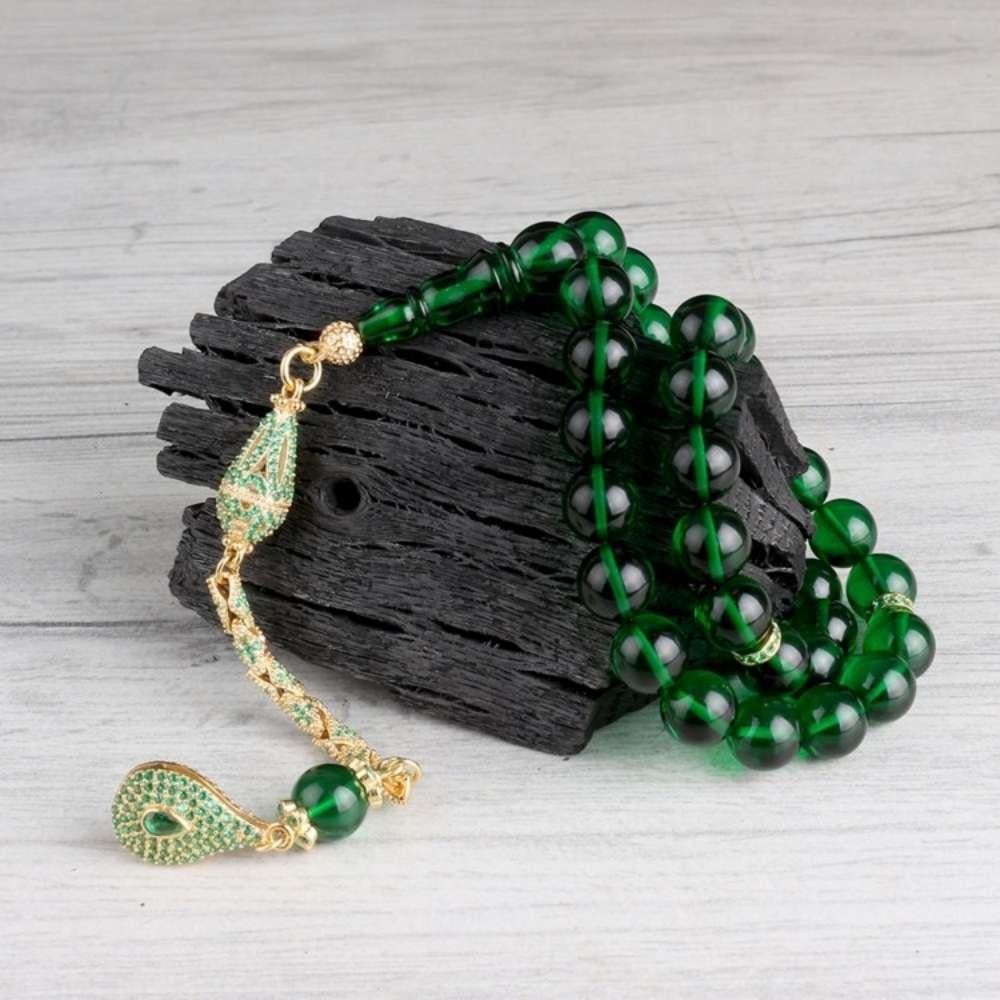 Gümüş Püskül Yeşil Renk Ateş Kehribar TesbihAteş Kehribar Tesbih