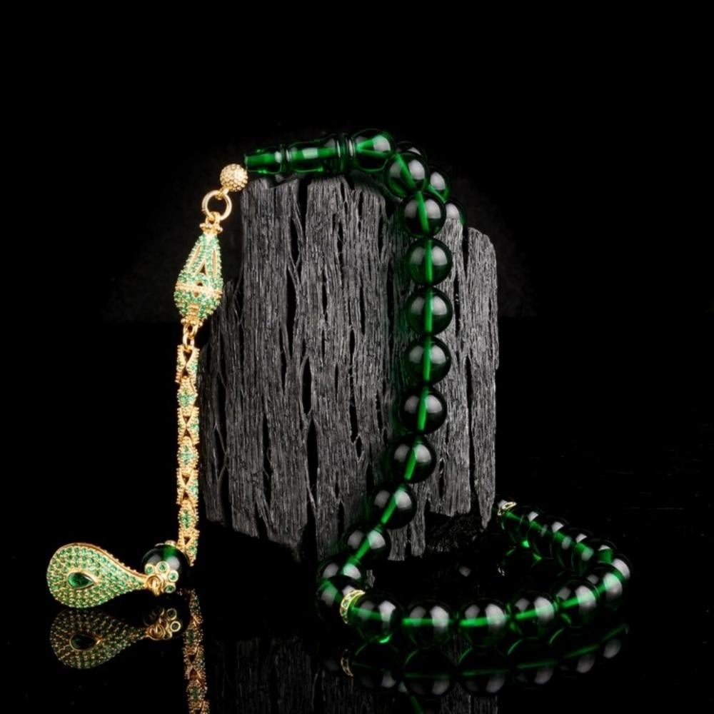 Gümüş Püskül Yeşil Renk Ateş Kehribar TesbihAteş Kehribar Tesbih