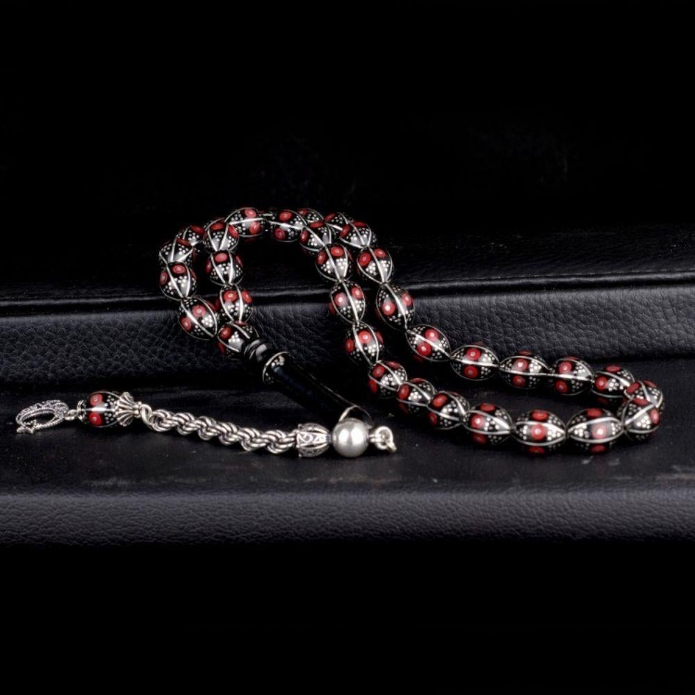 Gümüş Püsküllü Arpa Kesim Erzurum Oltu Taşı Tesbih