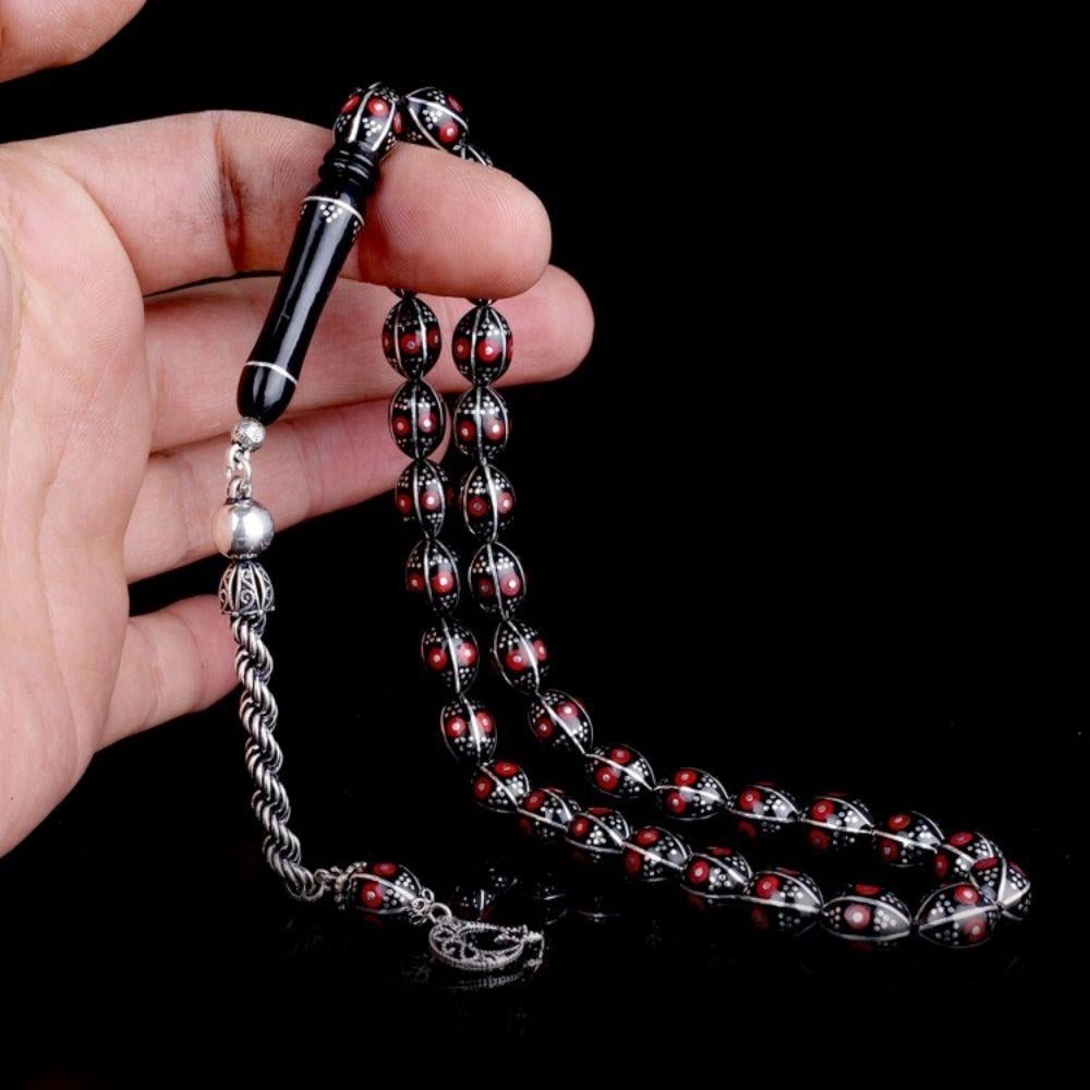 Gümüş Püsküllü Arpa Kesim Erzurum Oltu Taşı Tesbih