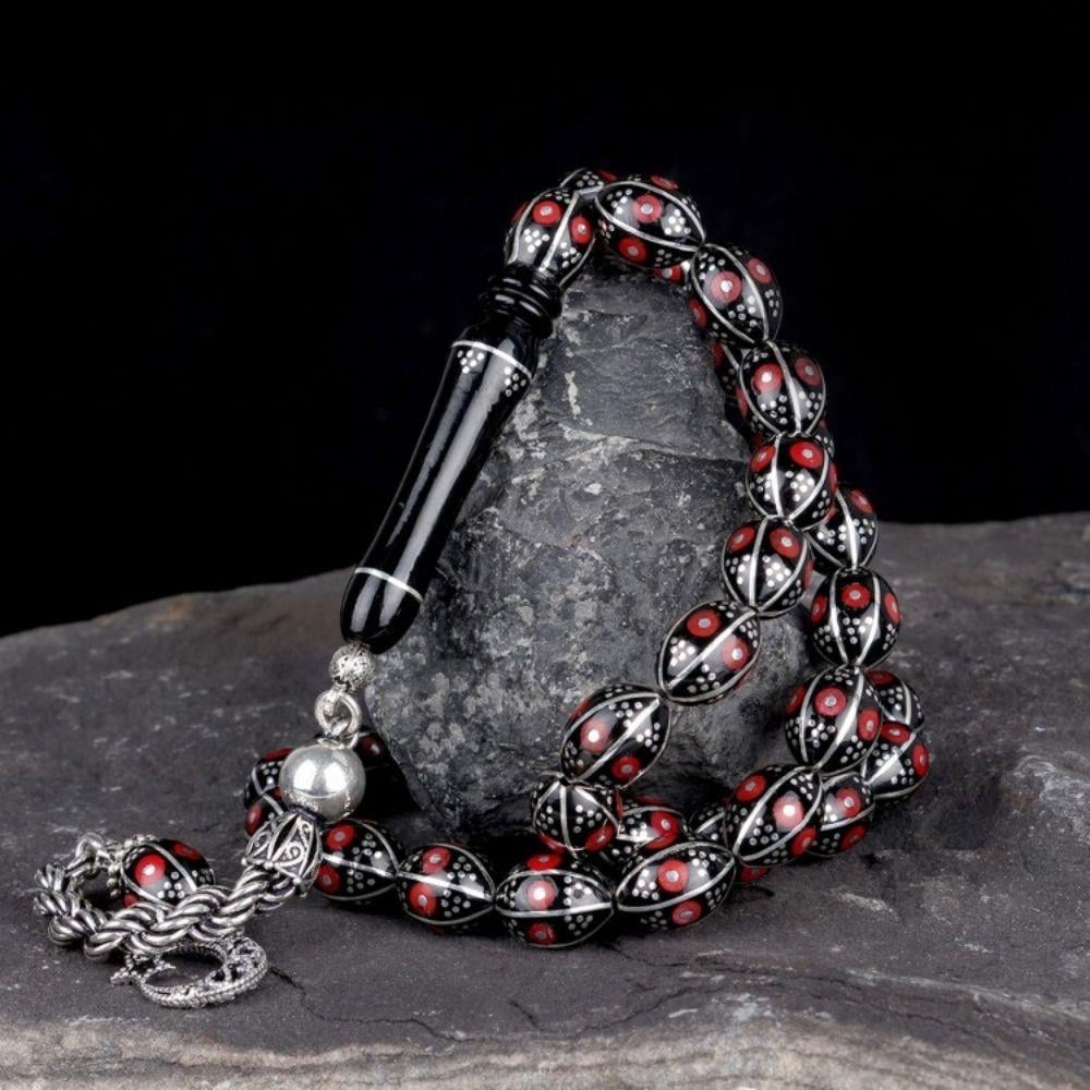 Gümüş Püsküllü Arpa Kesim Erzurum Oltu Taşı Tesbih