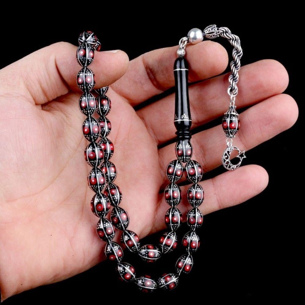 Gümüş Püsküllü Arpa Kesim Erzurum Oltu Taşı Tesbih