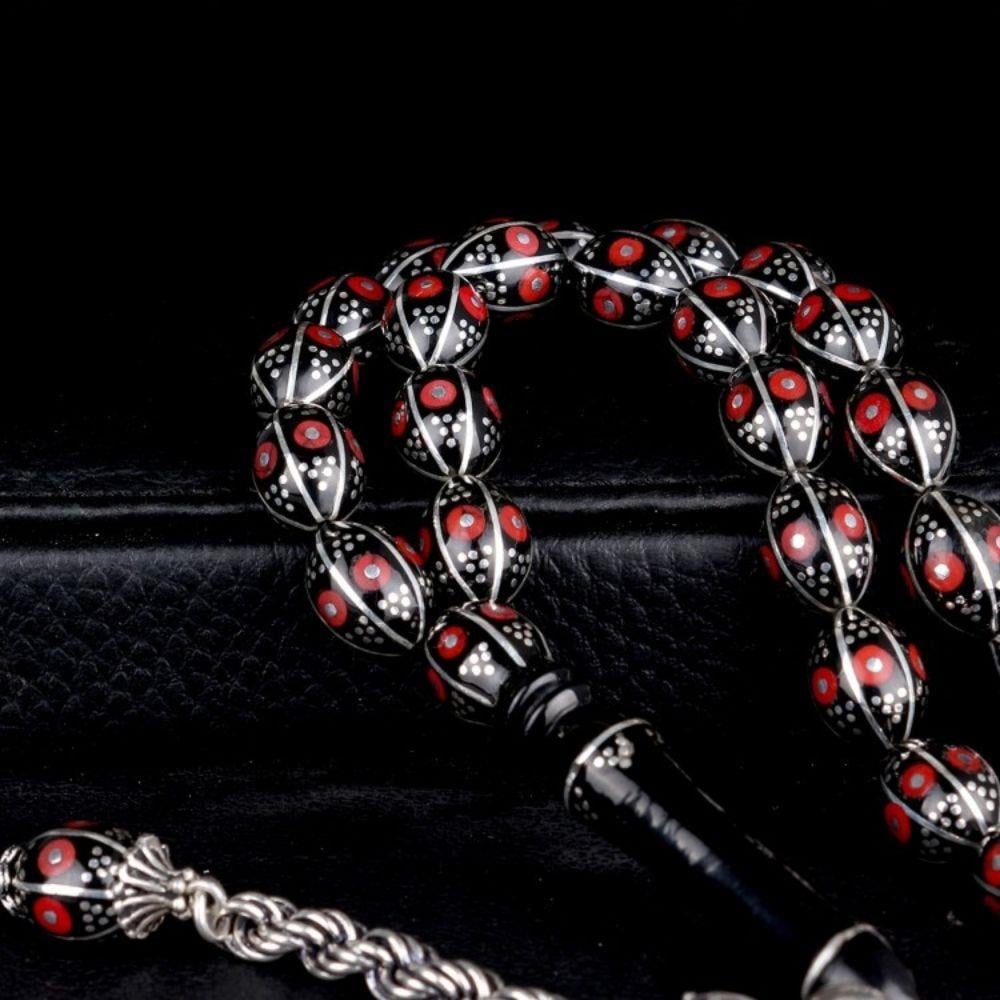 Gümüş Püsküllü Arpa Kesim Erzurum Oltu Taşı Tesbih