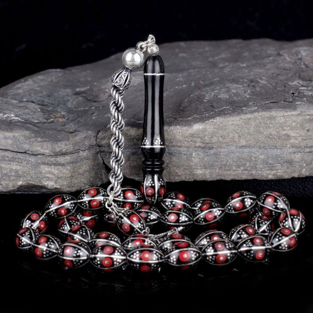 Gümüş Püsküllü Arpa Kesim Erzurum Oltu Taşı Tesbih