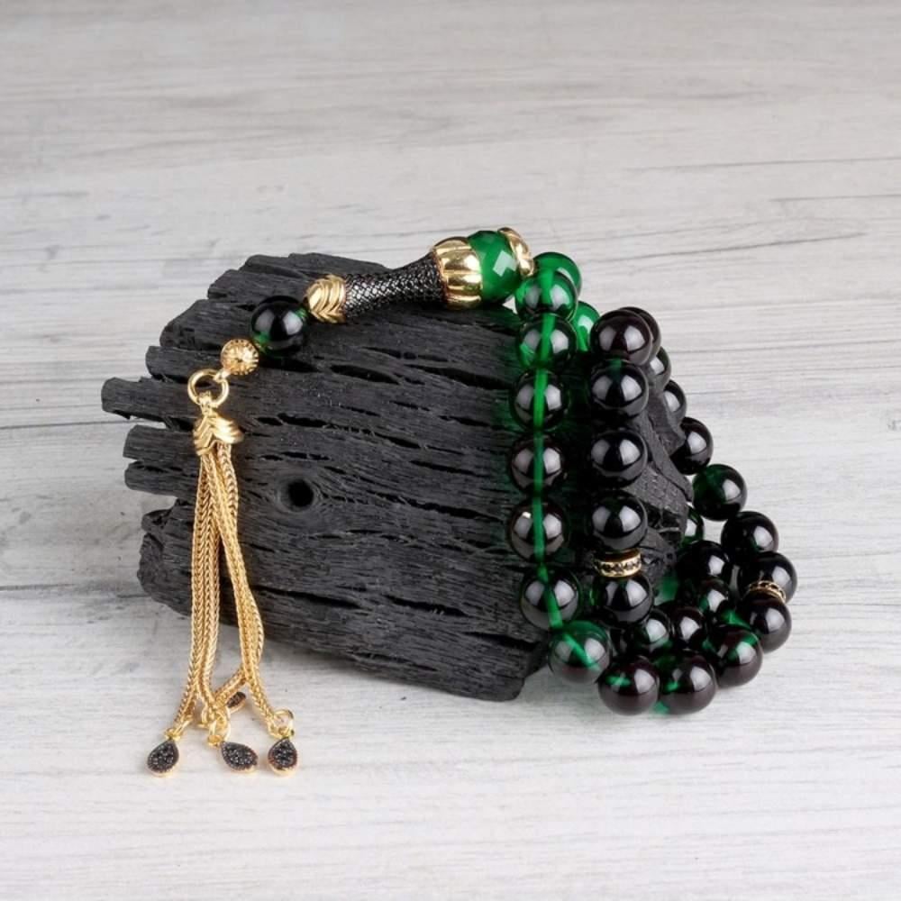 Gümüş Set Yeşil Siyah Süzme Renk Ateş Kehribar TesbihAteş Kehribar Tesbih