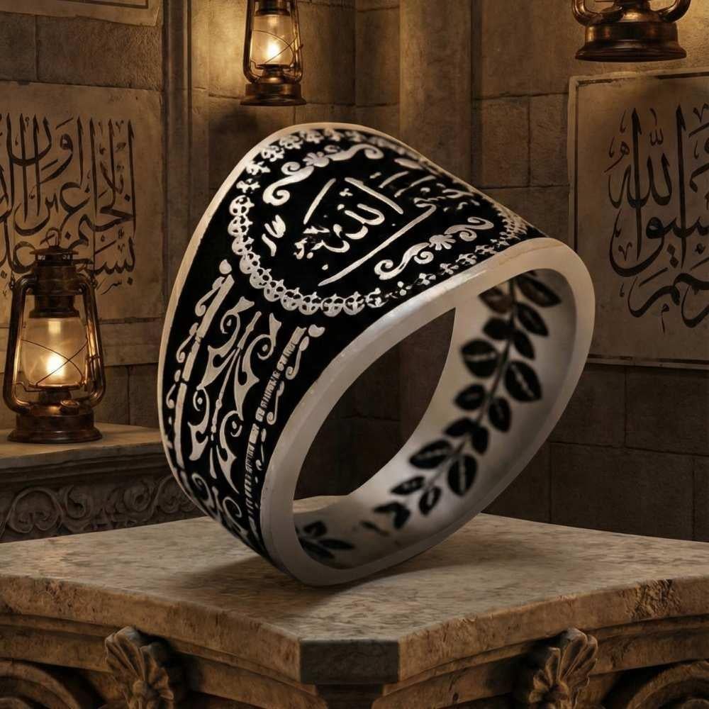 Hasbiyallah Yazılı Osmanlı Motifli Gümüş Erkek YüzükHasbiyallah Yüzük