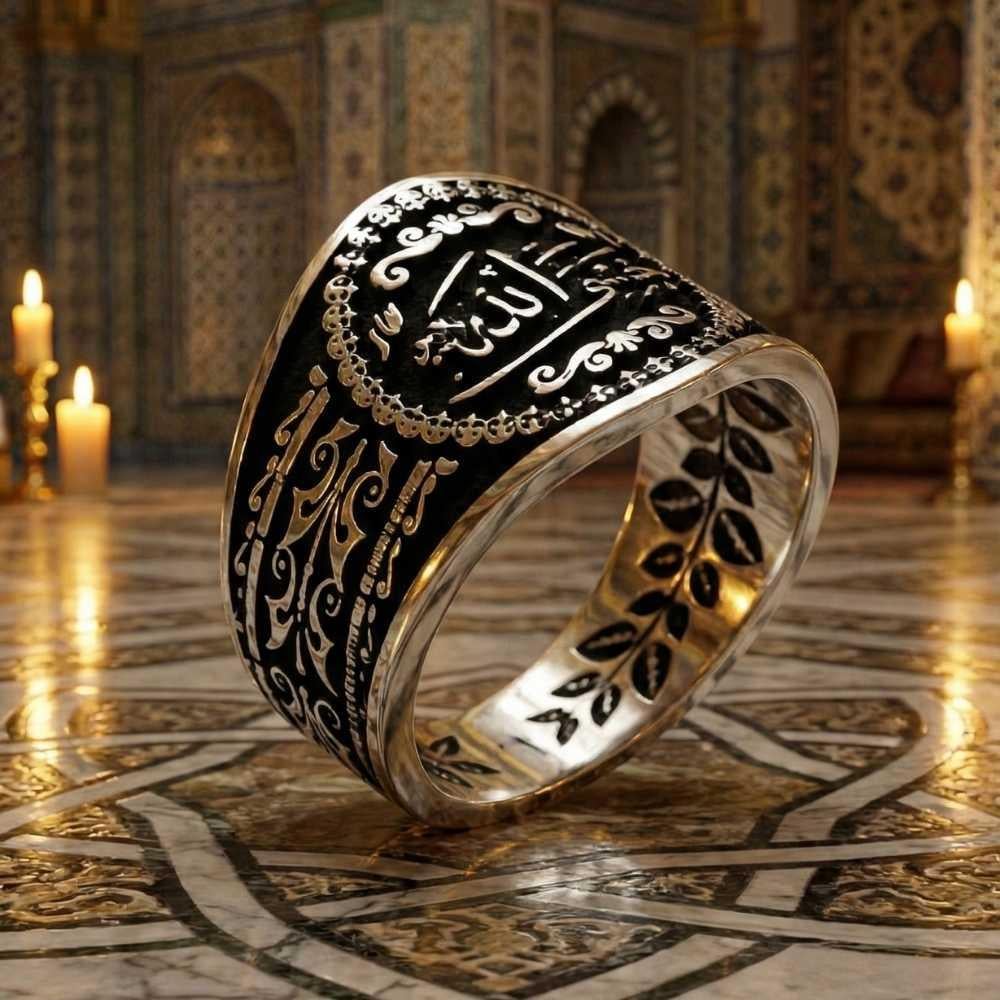 Hasbiyallah Yazılı Osmanlı Motifli Gümüş Erkek YüzükHasbiyallah Yüzük