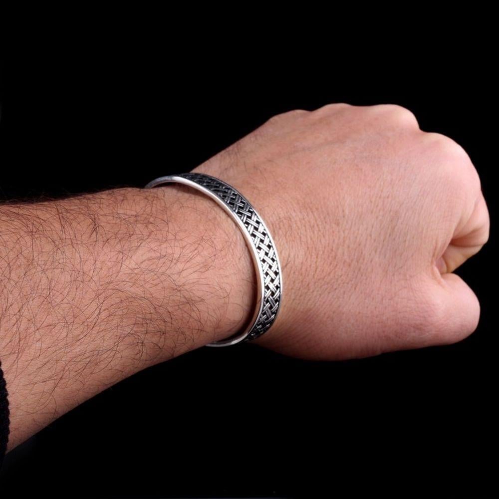 Hasır Desenli Gümüş Kelepçe Bileklik