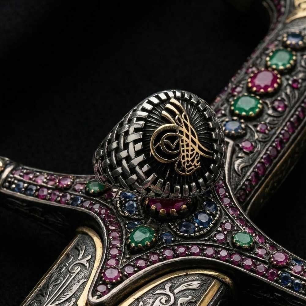 Hasır Desenli Osmanlı Tuğralı Gümüş Erkek YüzükTuğra Yüzük