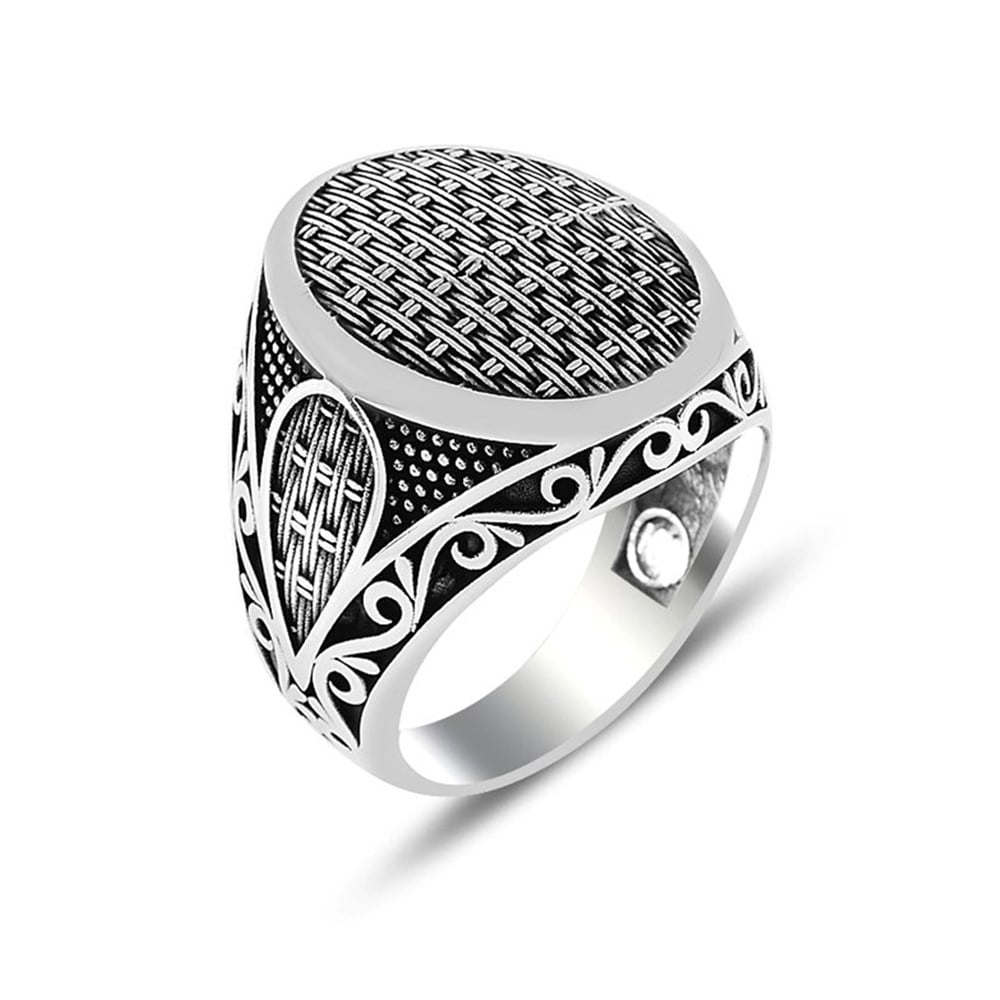 Hasır Desenli Oval Gümüş Yüzük