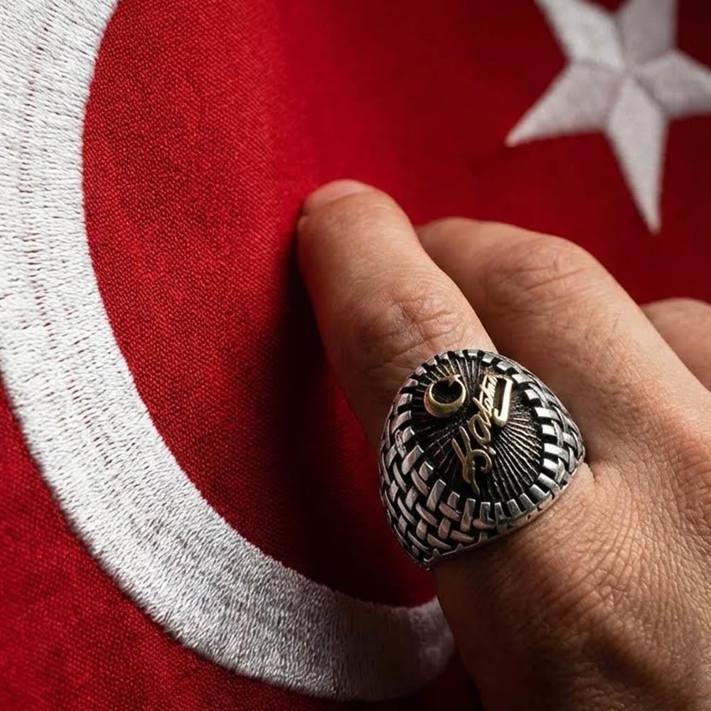Hasır Model Kemal Atatürk İmzalı Erkek Gümüş YüzükAtatürk Yüzükleri