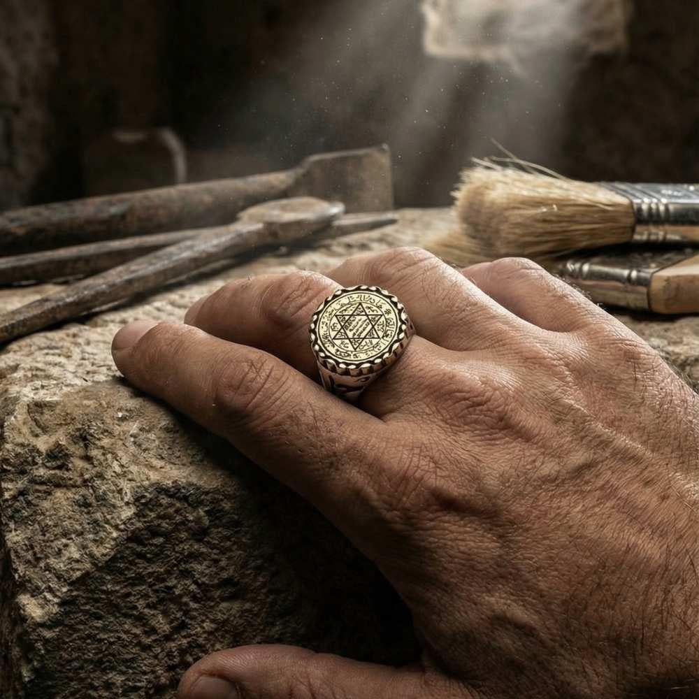 Hazreti Davud Yıldızı Mührü Süleyman Gümüş Erkek YüzükSüleyman Mührü Yüzükler
