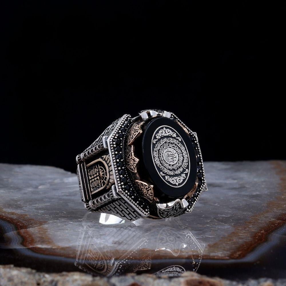 Hüsn-i Hat Ayetel Kürsi İşlemeli Gümüş Yüzük