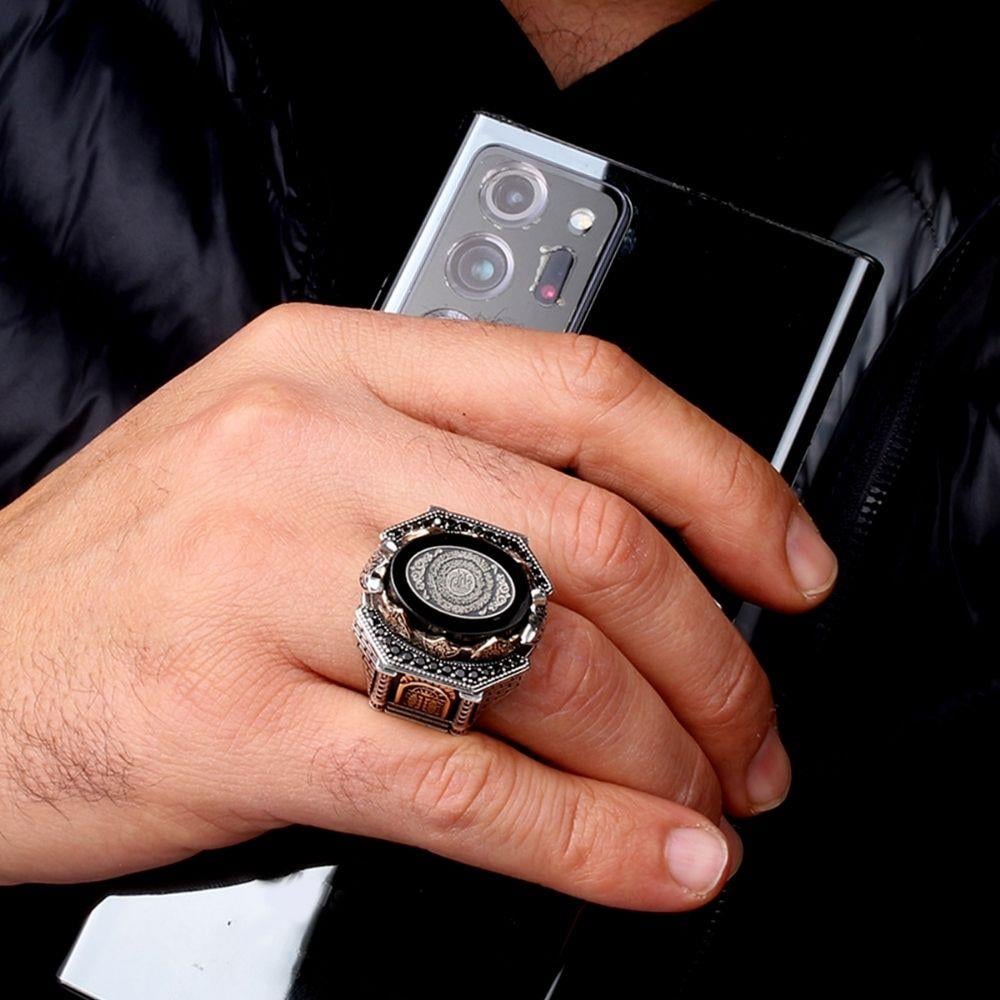 Hüsn-i Hat Ayetel Kürsi İşlemeli Gümüş Yüzük