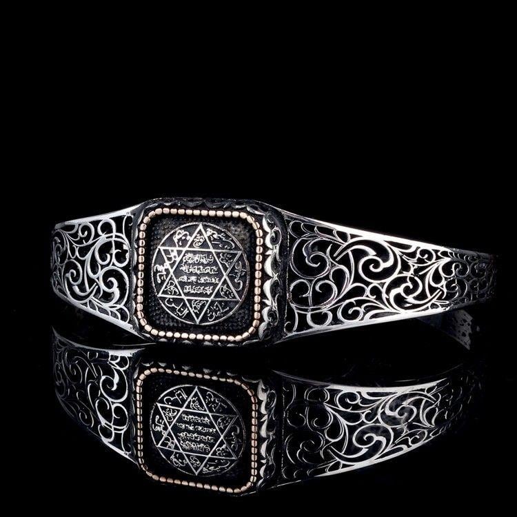 Hz Süleyman Mührü Model Otantik Motif Gümüş BileklikErkek Bileklik