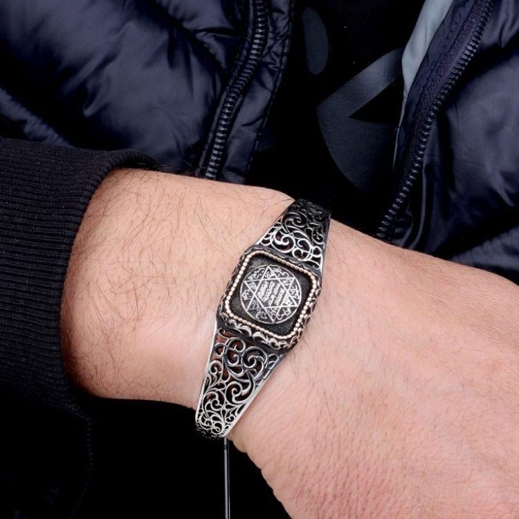 Hz Süleyman Mührü Model Otantik Motif Gümüş BileklikErkek Bileklik