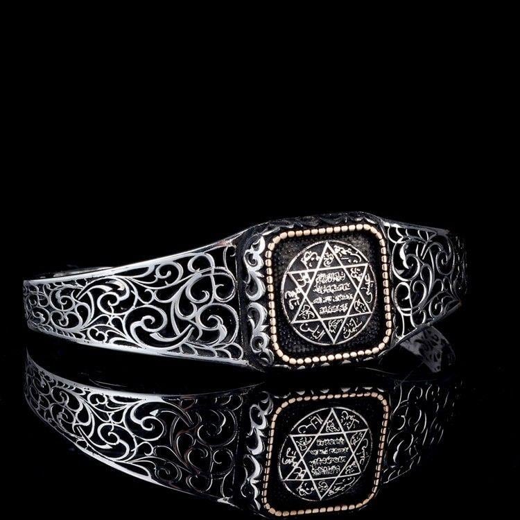 Hz Süleyman Mührü Model Otantik Motif Gümüş BileklikErkek Bileklik