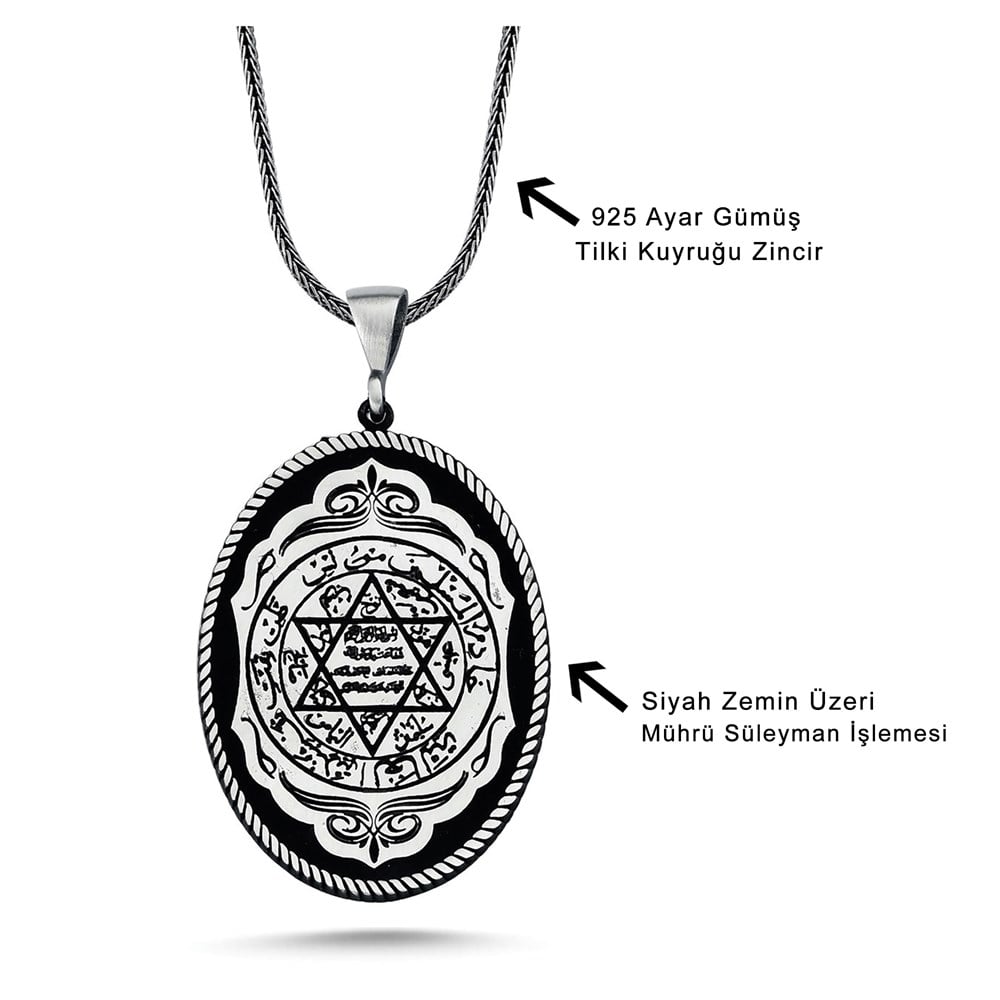Hz. Süleyman Mührü Motifli Gümüş Kolye