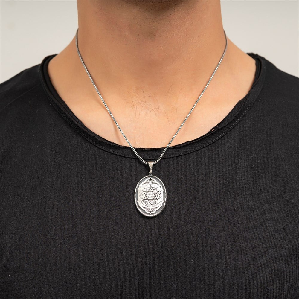 Hz. Süleyman Mührü Motifli Gümüş Kolye