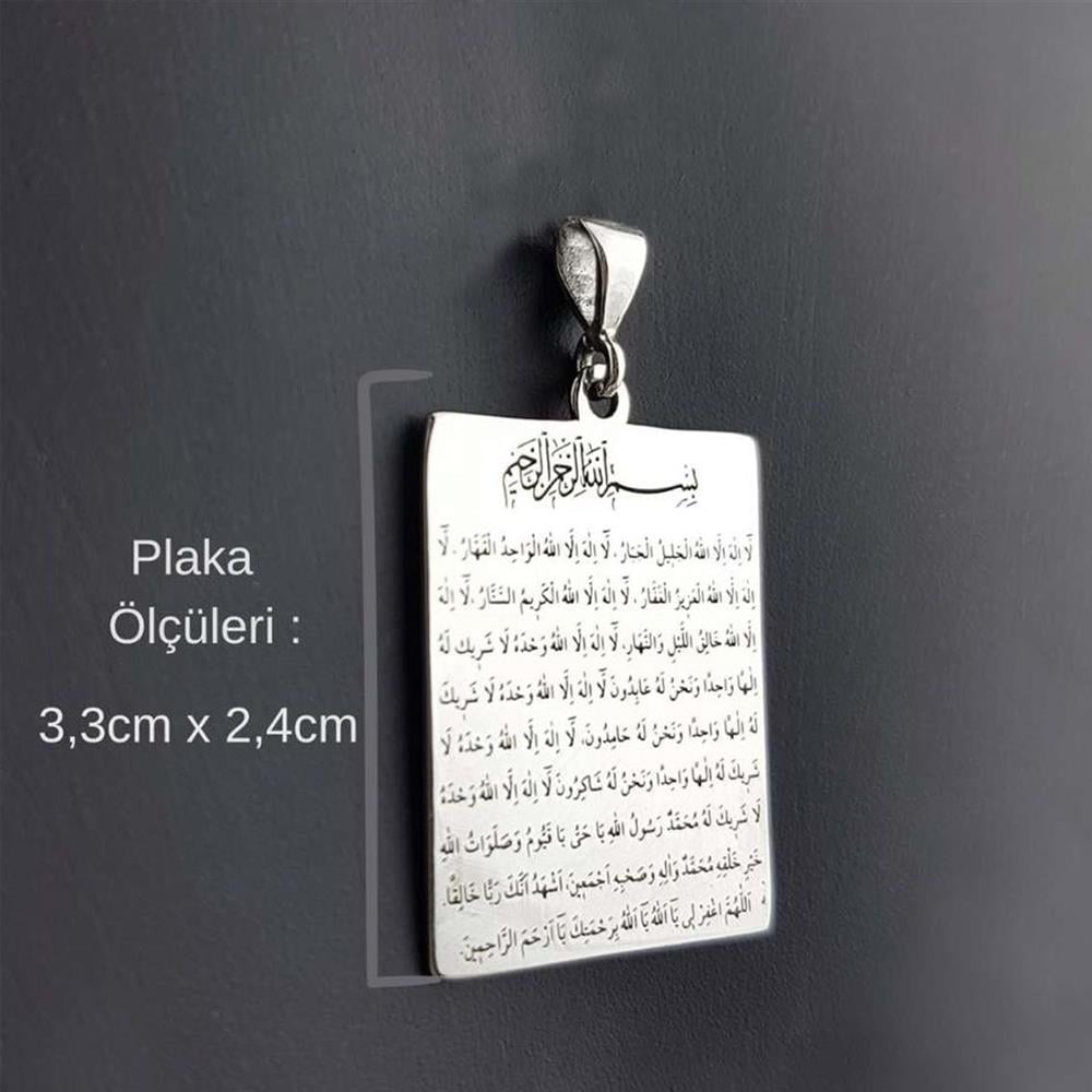 İsmi Azam Duası İşlemeli Plaka Gümüş Kolye UcuKolye Ucu