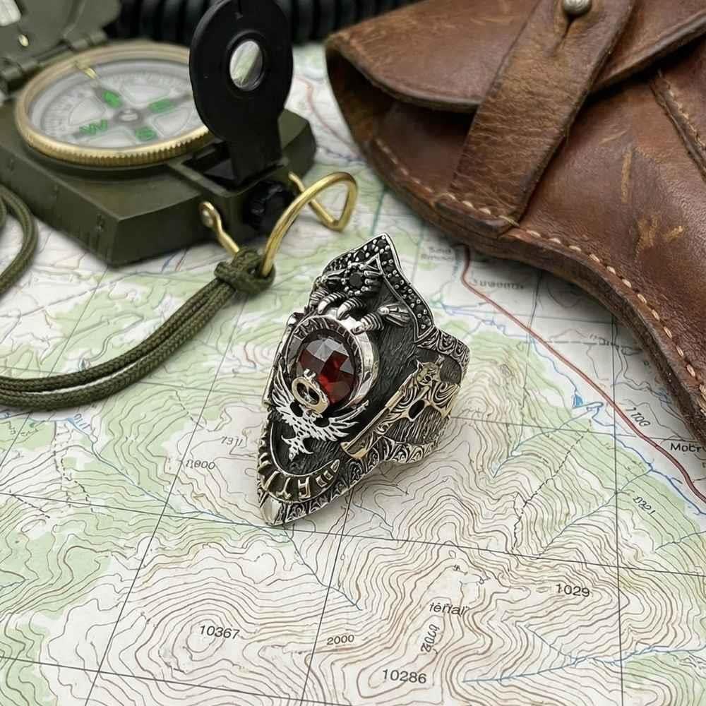 Jandarma Tabanca İşlemeli Zihgir Gümüş YüzükBaşparmak & Zihgir Yüzükleri