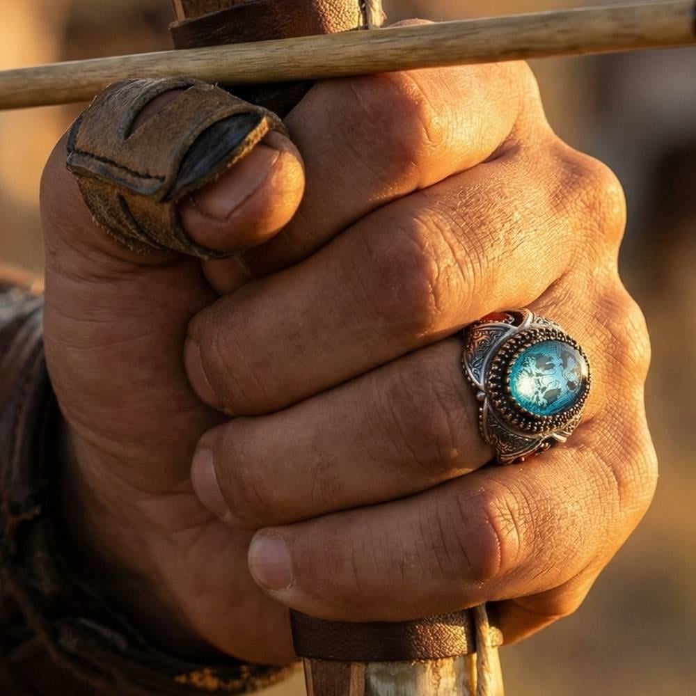 Kalem Detaylı Çift Başlı Kartal Gümüş YüzükÇift Başlı Kartal Selçuklu Yüzük