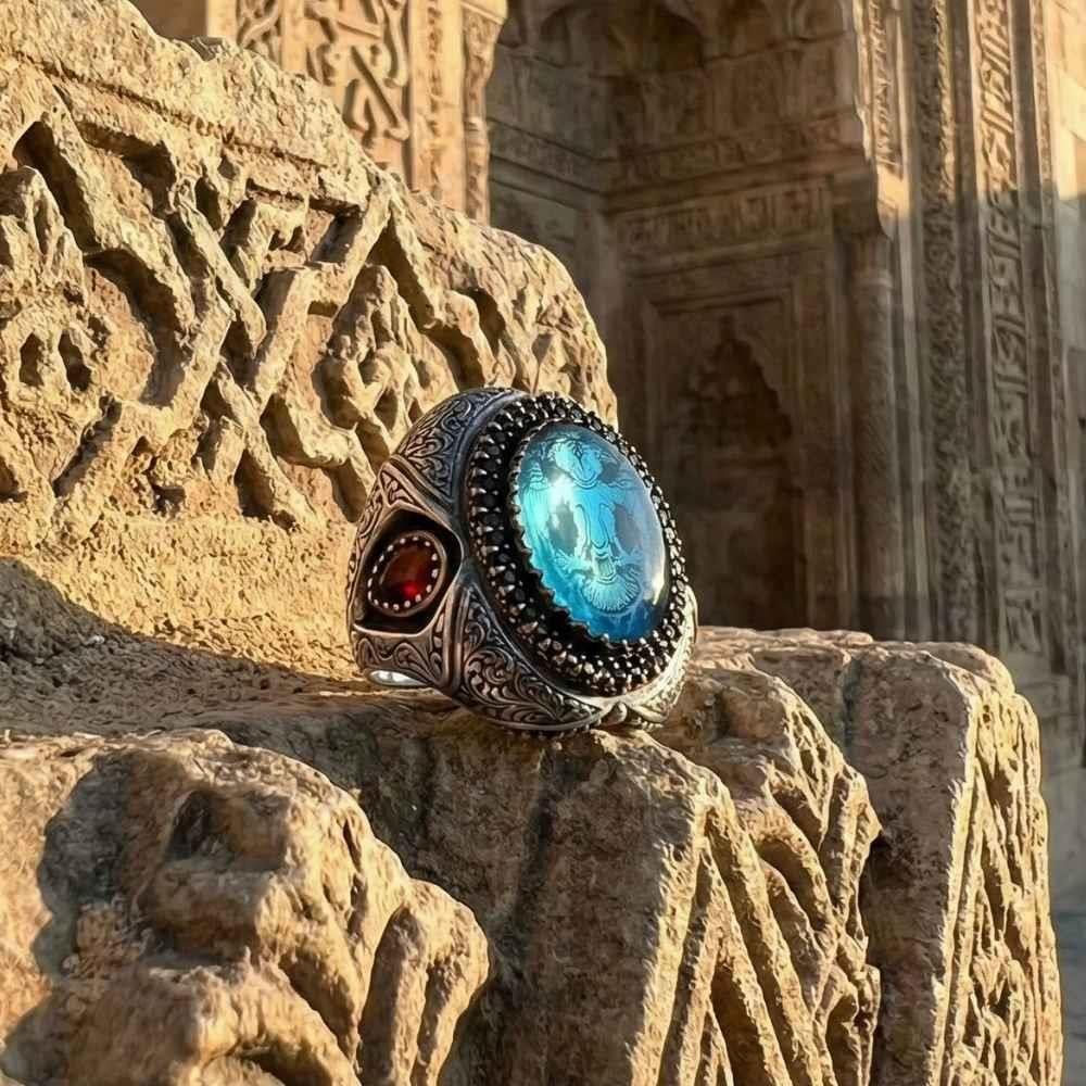 Kalem Detaylı Çift Başlı Kartal Gümüş YüzükÇift Başlı Kartal Selçuklu Yüzük