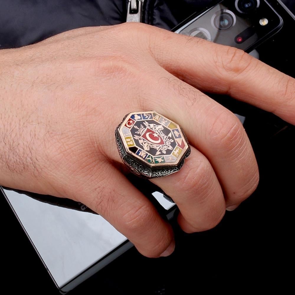 Kalem İşlemeli 16 Türk Devleti Gümüş Yüzük16 Türk Devleti Yüzük