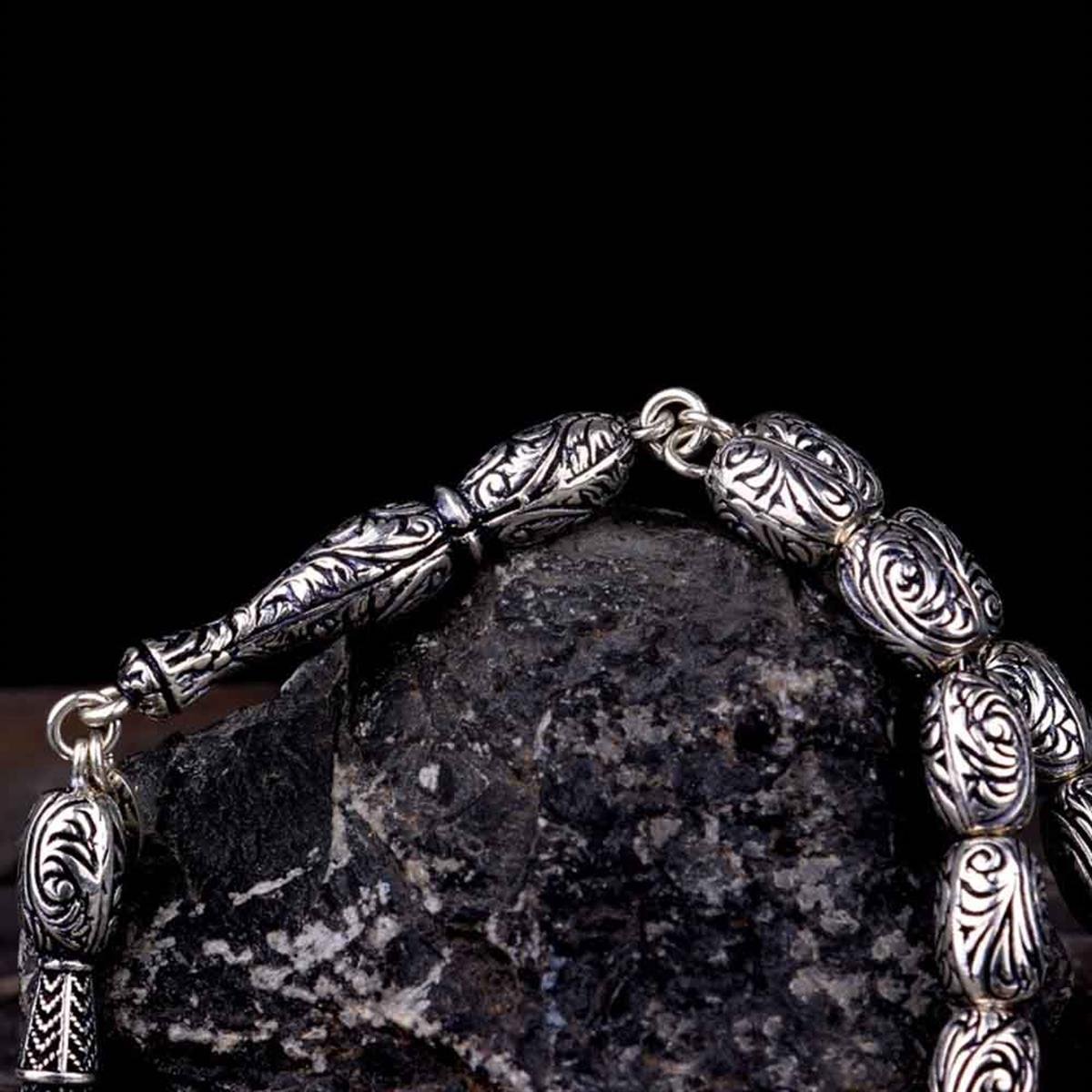 Kalem İşlemeli 925 Ayar Gümüş Tesbih