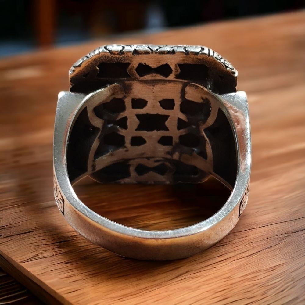 Kalem İşlemeli Ay Yıldız Kurt İşlemeli Gümüş Yüzük