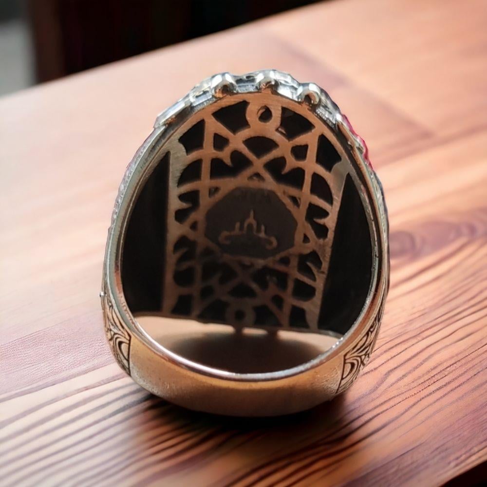 Kalem İşlemeli Bozkurt Ay Yıldız Gümüş Yüzük