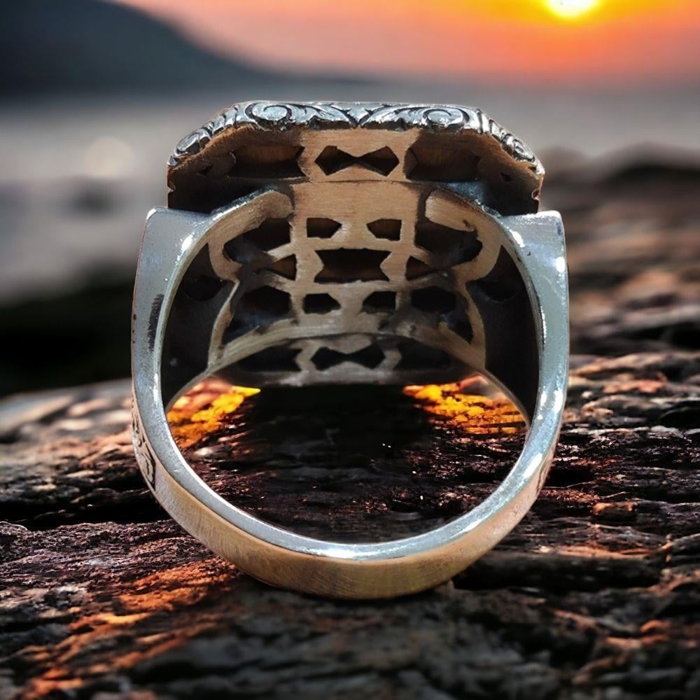 Kalem İşlemeli Çift Başlı Kartal Ay Yıldız Gümüş Yüzük