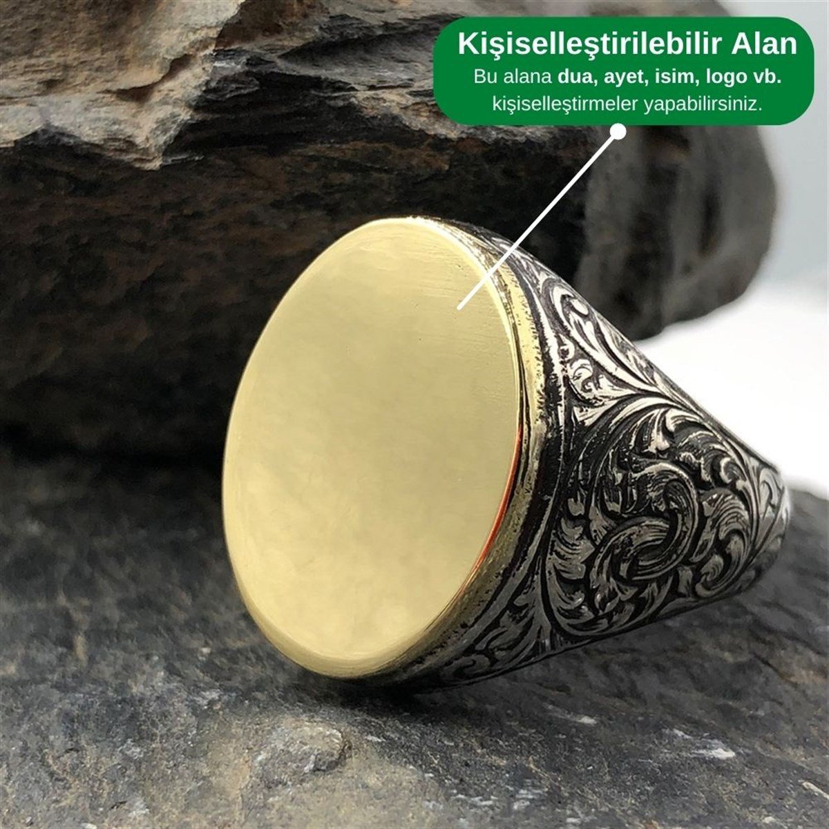 Kalem İşlemeli Kişiye Özel Gümüş Yüzük