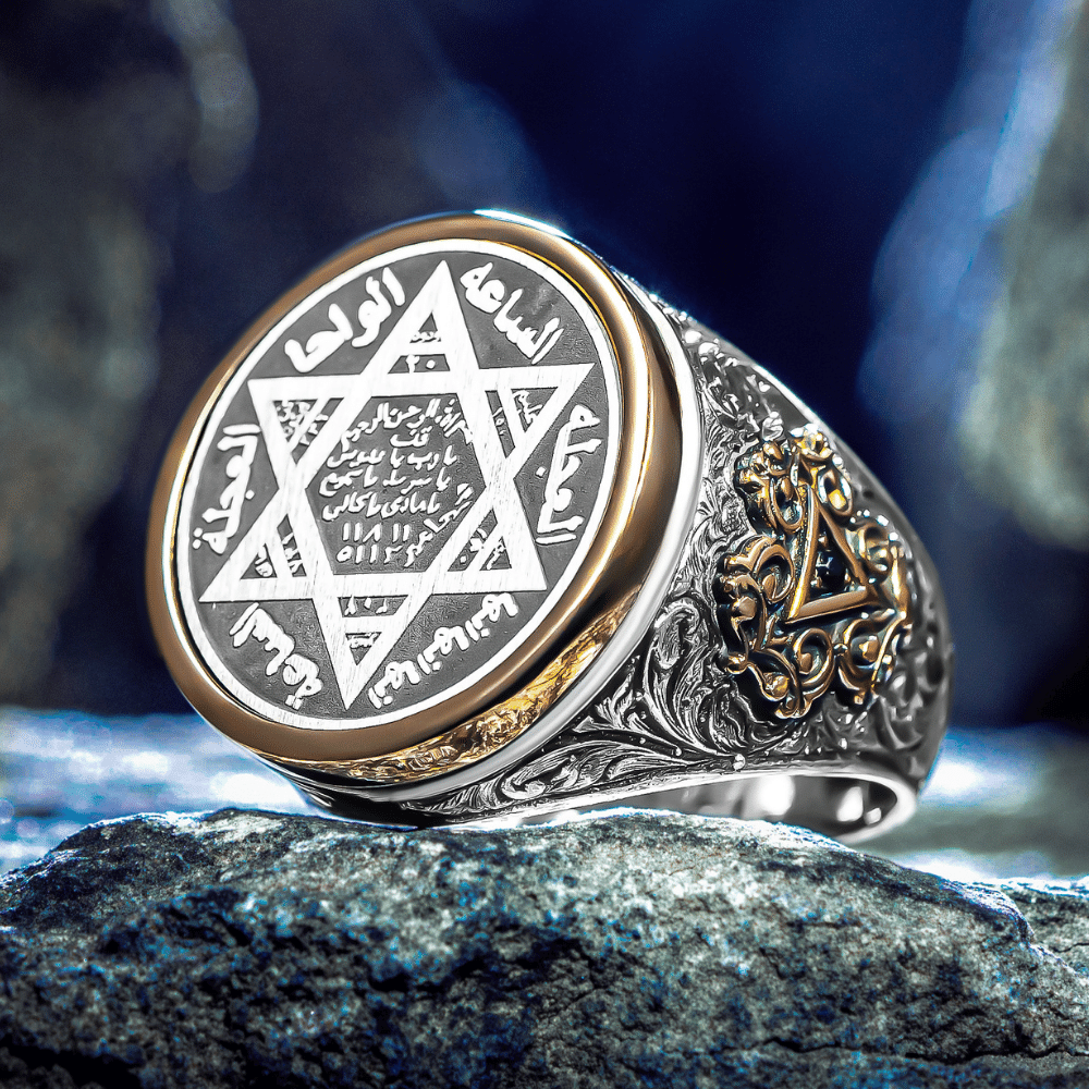 Kalem İşlemeli Mührü Süleyman Gümüş Yüzük