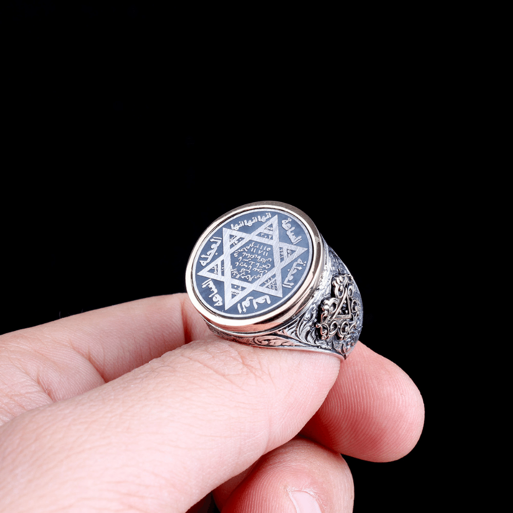 Kalem İşlemeli Mührü Süleyman Gümüş Yüzük