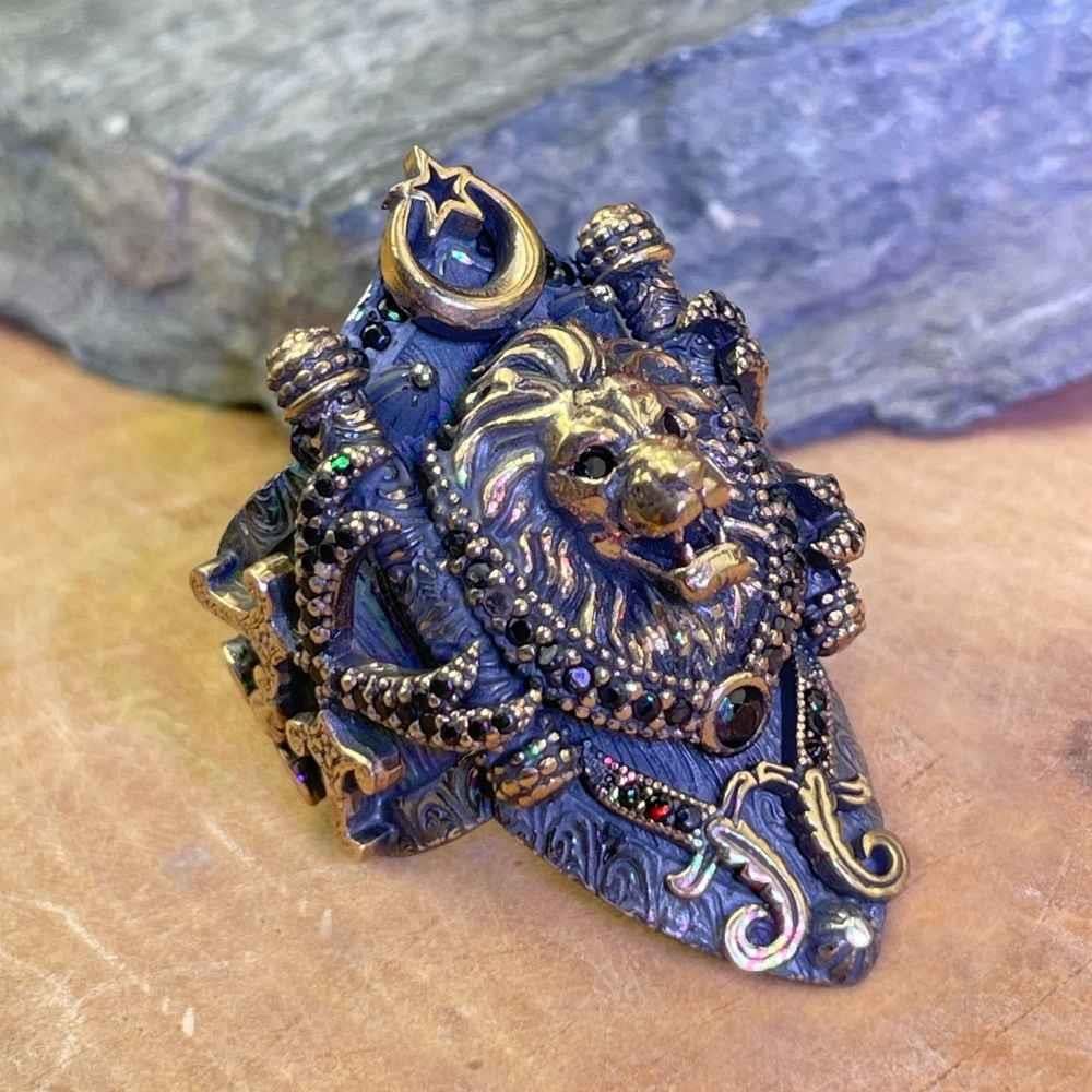 Kalkan Model Aslan Ay Yıldız Gümüş Zihgir YüzükAslan Yüzük