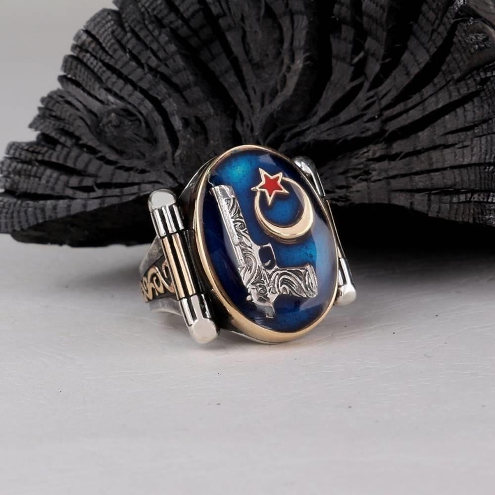 Kalkan Model Lacivert Tabanca Ay Yıldız Gümüş YüzükAy Yıldız Yüzük