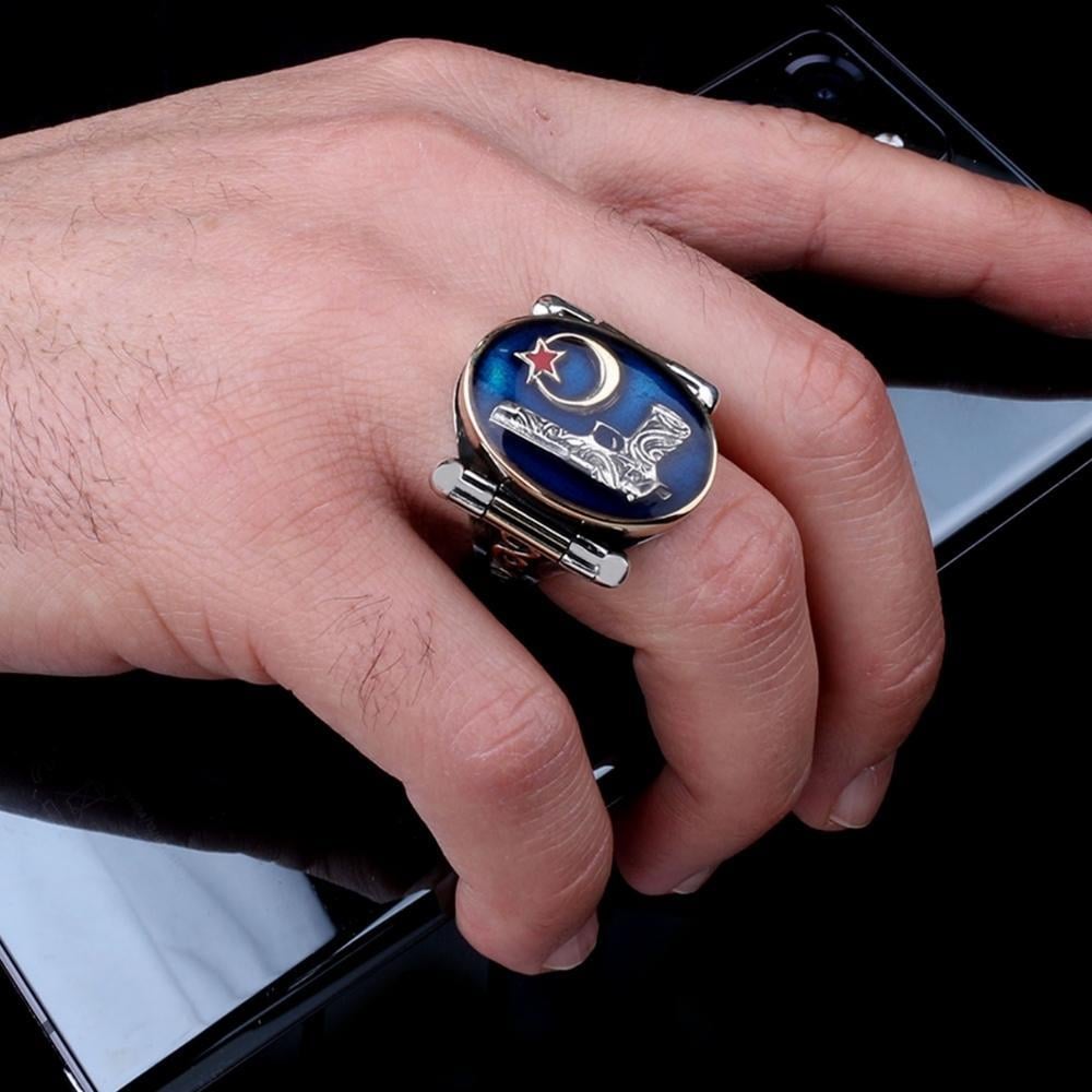 Kalkan Model Lacivert Tabanca Ay Yıldız Gümüş YüzükAy Yıldız Yüzük