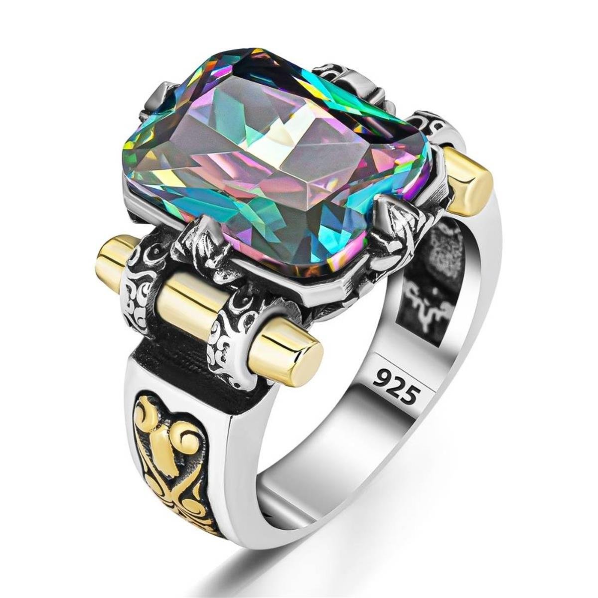 Kalkan Model Mistik Topaz Taşlı Gümüş Erkek Yüzük