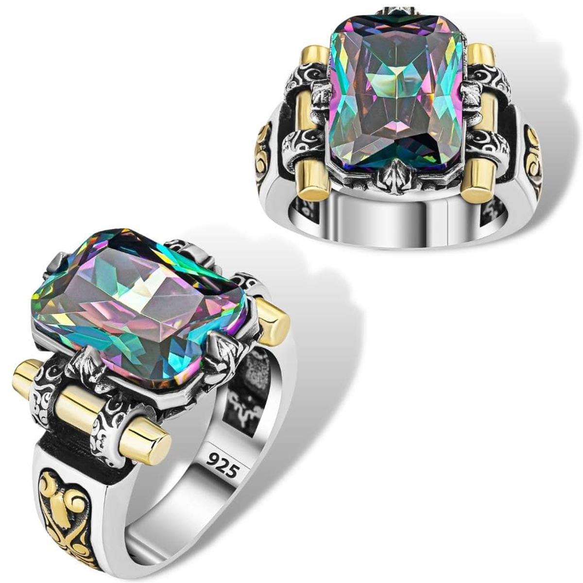 Kalkan Model Mistik Topaz Taşlı Gümüş Erkek Yüzük