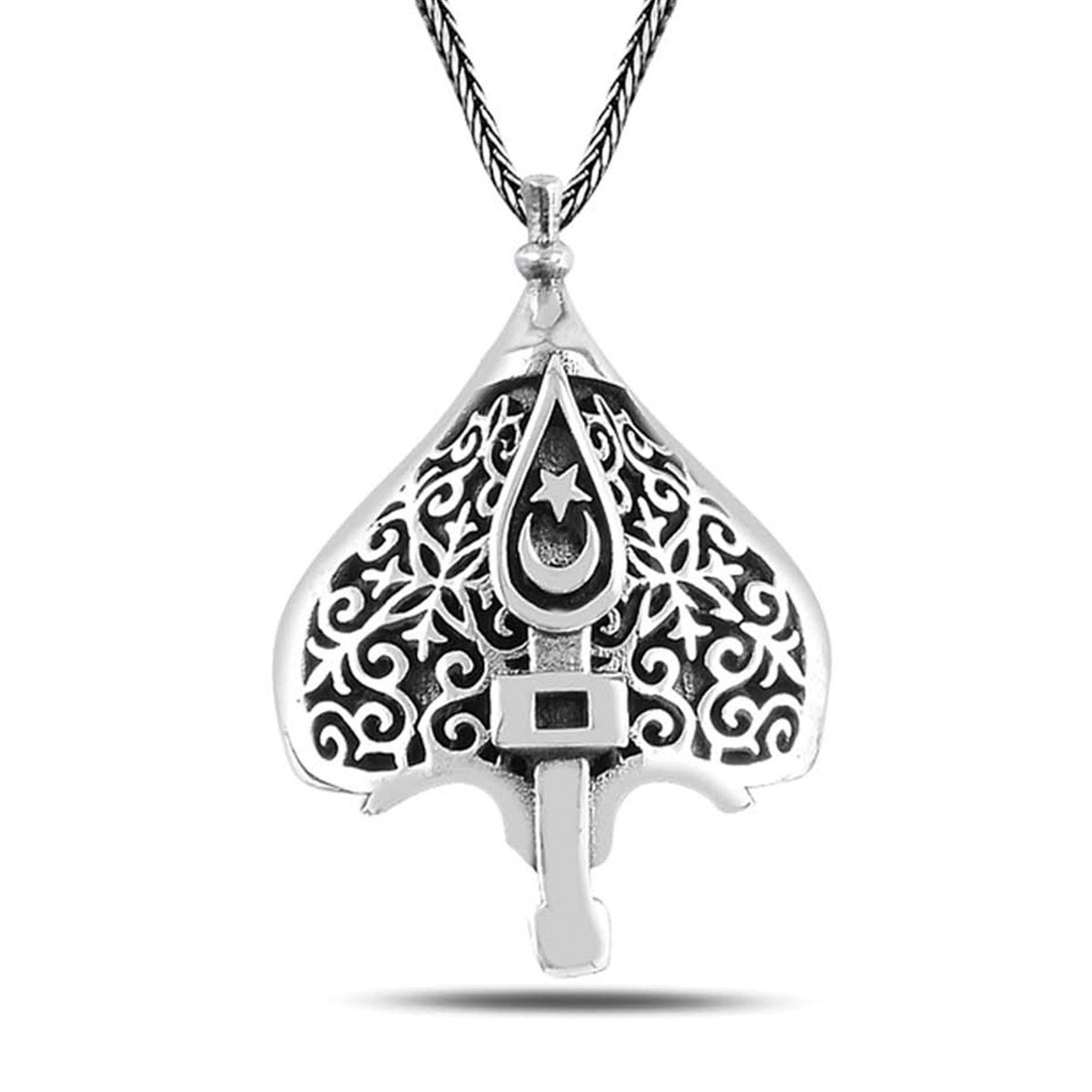 Kalkan Motifli Ay Yıldız Gümüş Kolye